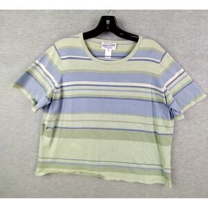 Pendleton Womens Shirt Plus 1X Blue Green Stripe Silk Blend‎ Cabincore Boxy